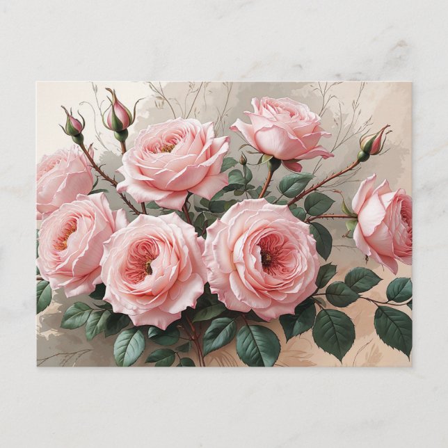 Carte Postale Roses en fleurs roses (Devant)