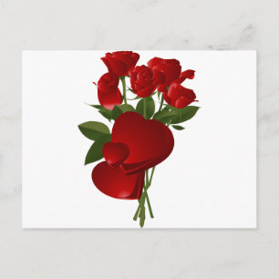 Carte Postale Roses et Coeurs rouges étonnants