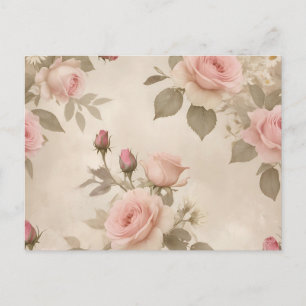 Carte Postale Roses et marguerites vintage sur fond beige