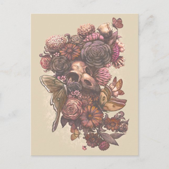 Carte Postale Roses et papillons (Devant)