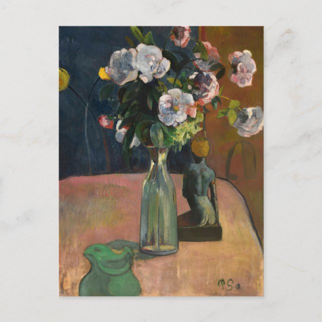 Carte Postale Roses et Statuette | Paul Gauguin (Devant)