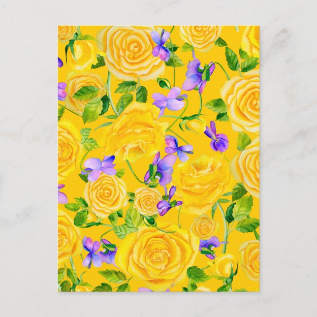 Carte Postale Roses jaunes et violettes Floral   (Devant)
