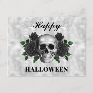 Carte Postale Roses noires gothiques et crâne Joyeux Halloween