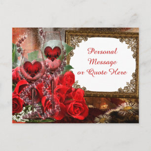 Carte Postale Roses romantiques & Champagne Miroir antique
