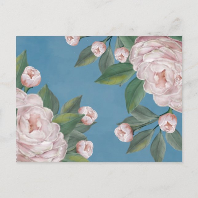 Carte Postale Roses rose pâle avec Arrière - plan bleu marine (Devant)