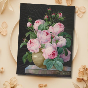 Carte Postale Roses roses dans un vase - Pierre Joseph Redouté