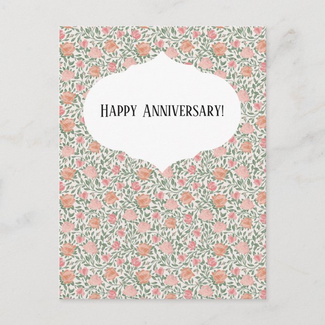 Carte Postale Roses roses et pêche de style rétro (Devant)