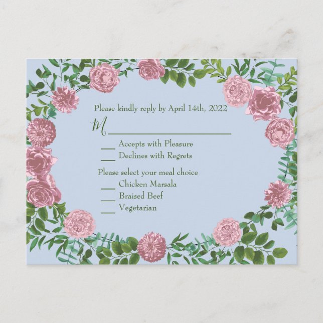 Carte Postale Roses roses Jardin Printemps Mariage (Devant)