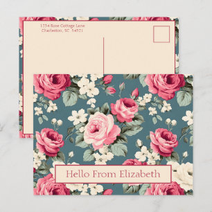 Carte Postale Roses Roses Roses sur Fond Bleu Profond