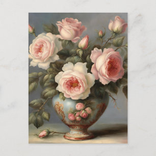 Carte Postale Roses roses roses victoriennes dans un vase 