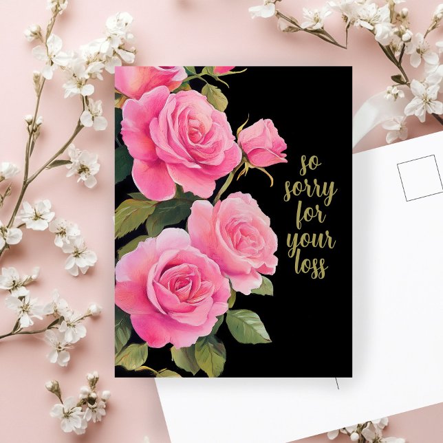 Carte Postale Roses roses SINCÈRES CONDOLÉANCES pour votre perte (Pink Roses SORRY FOR LOSS CUSTOM Condolences Postcard
)