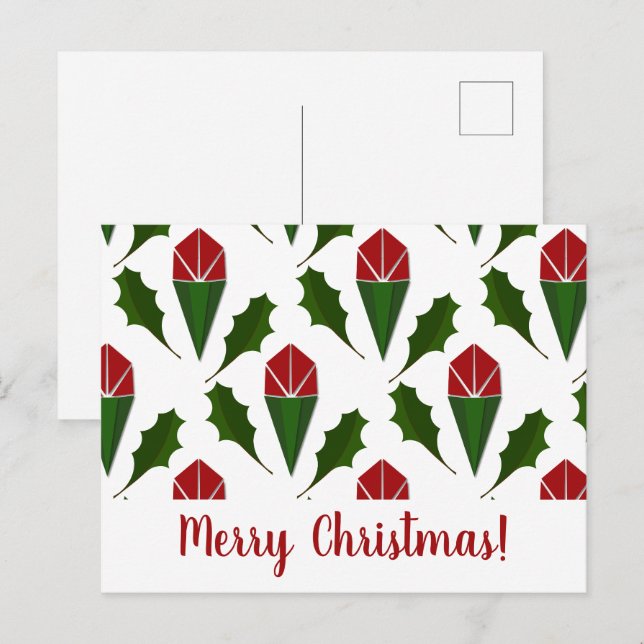 Carte Postale Roses rouges Abstraites et Holly (Devant / Derrière)