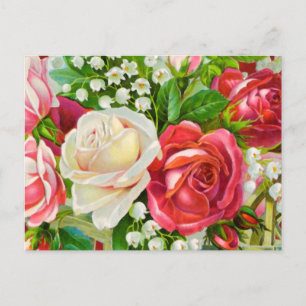 Carte Postale Roses rouges Bouquet Aquarelle