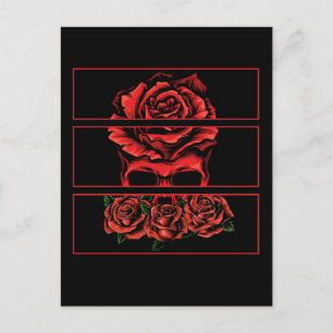 Carte Postale Roses rouges Crâne gothique Wicca Fleurs gothiques