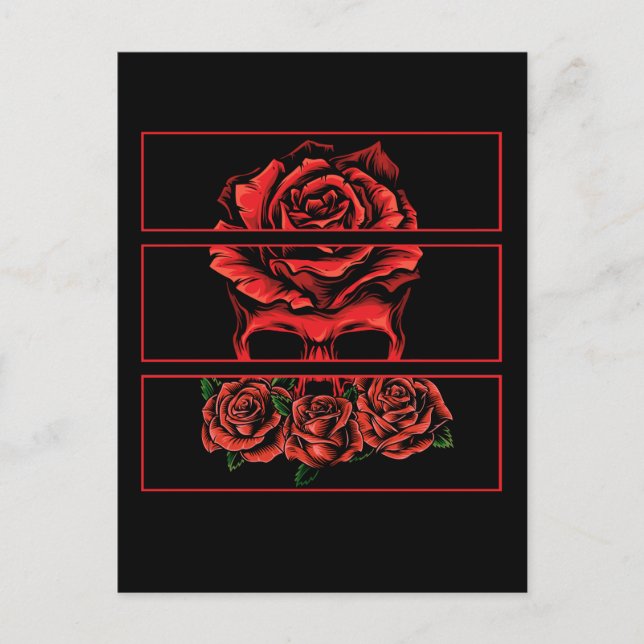 Carte Postale Roses rouges Crâne gothique Wicca Fleurs gothiques (Devant)