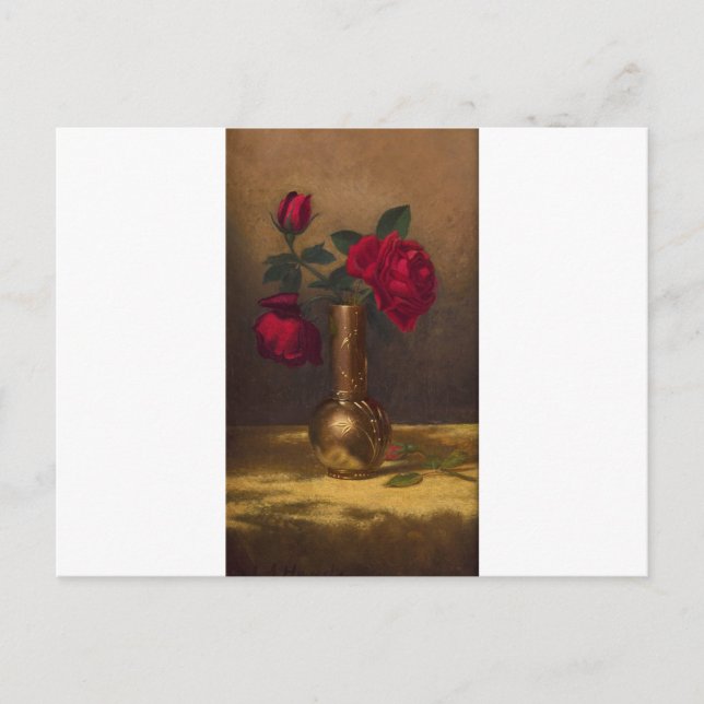 Carte Postale Roses rouges dans un vase japonais sur tissu velou (Devant)