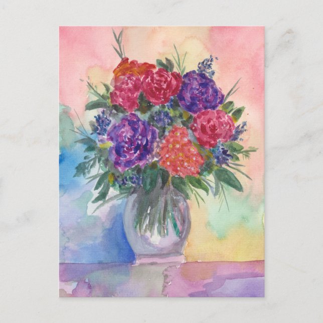 Carte Postale Roses rouges et violets à Vase (Devant)