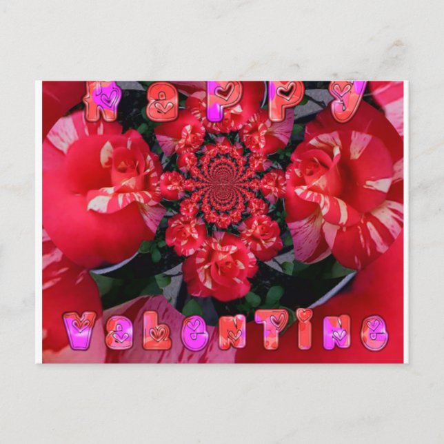 Carte Postale Roses Rouges Iridescentes "Joyeuse Saint-Valentin" (Devant)