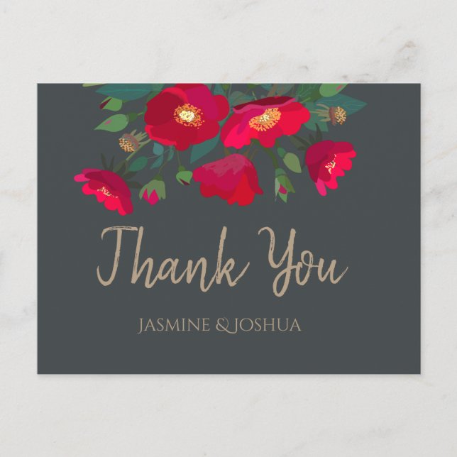 Carte Postale Roses rouges Romantique Moody Merci (Devant)