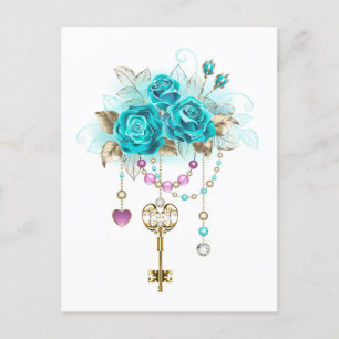 Carte Postale Roses turquoise avec touches