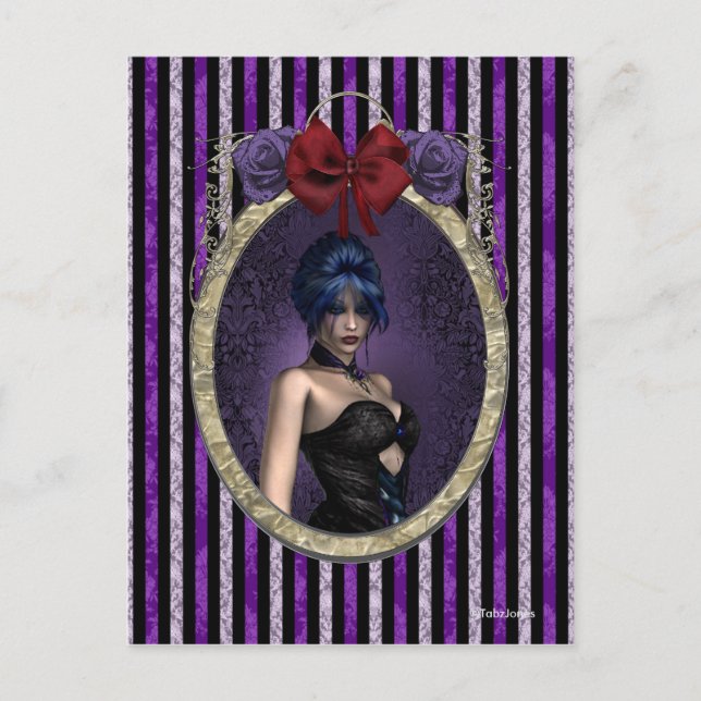 Carte Postale Roses violets Cameo Goth Steampunk Pinup (Devant)