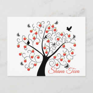 Carte Postale Rosh Hashanah Pommier avec les oiseaux et les papi