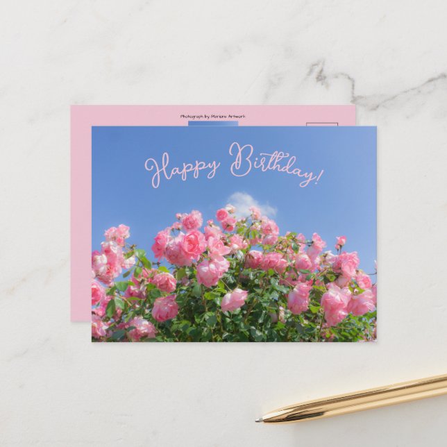 Carte Postale Rosier rose sous ciel bleu, personnalisé  (Devant/Arrière en situation)