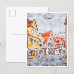 Carte Postale Rothenburg Allemagne vintage voyage aquarelle