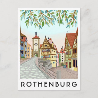 Carte Postale Rothenburg Germany Town View Travel Illustration