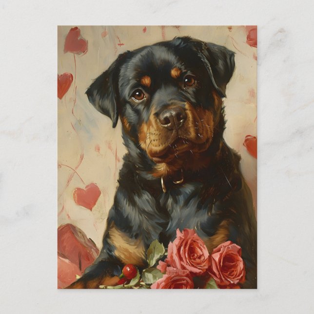 Carte Postale Rottweiler Puppy Valentine's Day Vintage (Devant)