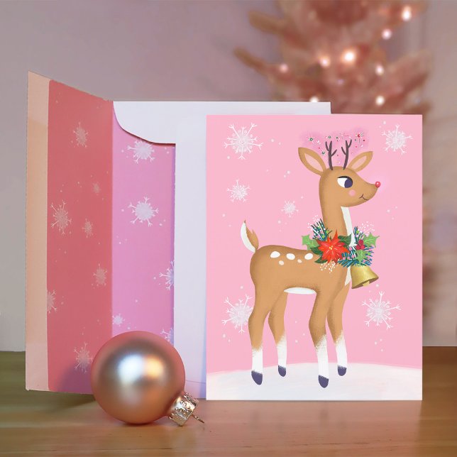Carte postale Roudolph Reindee pour Noël rose (Envelope sold separately.)