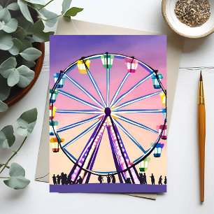 Carte Postale Roue de Ferris Coucher de soleil   Belle Aquarelle