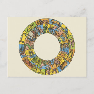 Carte Postale Roue vintage céleste, Zodiaque astrologique