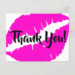 Carte Postale Rouge à Lèvres Rose Néon Gros Baiser Merci