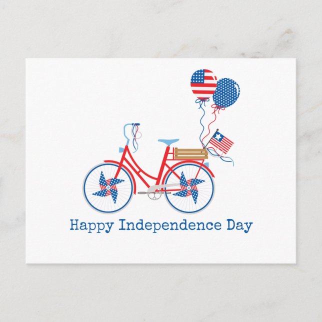 Carte Postale Rouge Blanc et Bleu Vélo Fantaisiste du 4 Juillet (Devant)