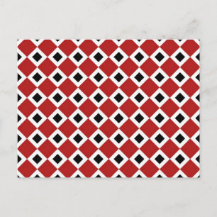 Carte Postale Rouge, Blanc, Motif Diamant Noir