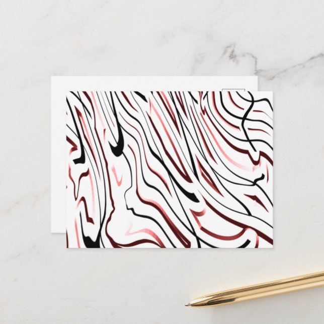 Carte Postale Rouge blanc noir Abstrait rayure design (Devant/Arrière en situation)