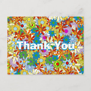 Carte Postale Rouge bleu vert rose violet Merci Floral