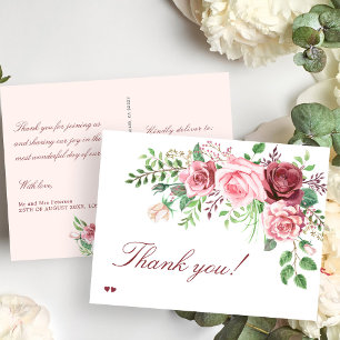 Carte Postale Rouge Bourgogne Blush Rose Roses Mariage