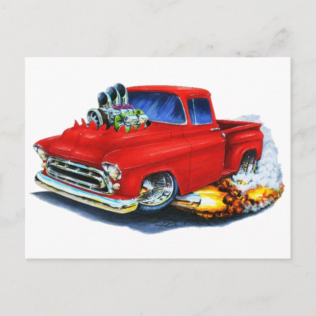 Carte Postale Rouge camionnette 1957 (Devant)