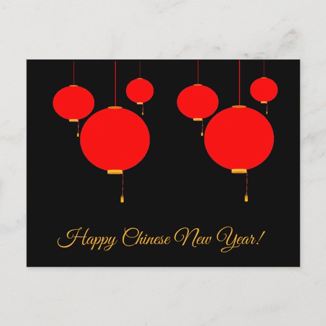 Carte postale rouge chinoise heureuse de lanterne (Devant)