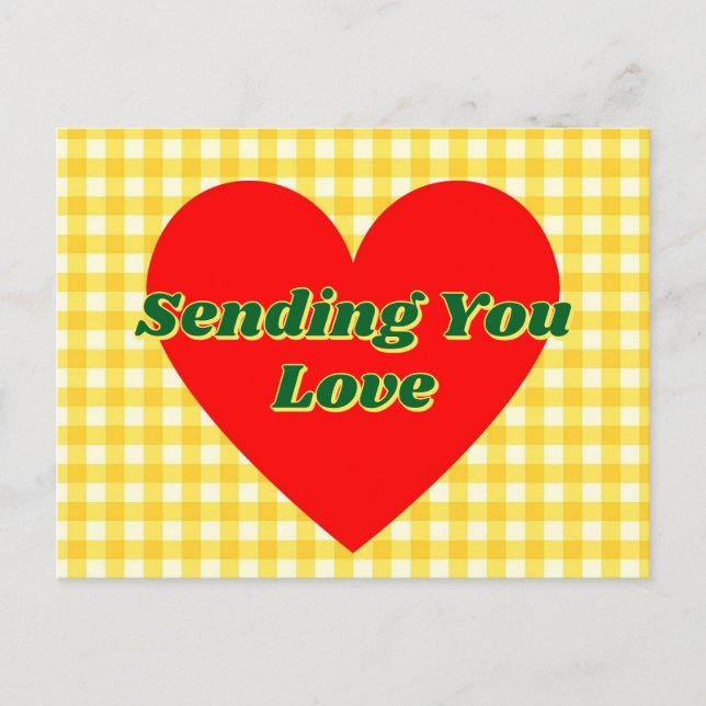Carte Postale Rouge Coeur Jaune En vichy Romantique Cadeau (Devant)