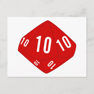Carte postale rouge D10 Numéro de table de dés