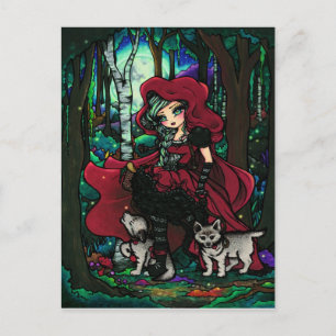 Carte postale rouge d'art de conte de fées de