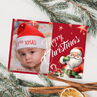 Carte postale rouge de Noël Père Noël personnalisé
