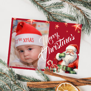 Carte postale rouge de Noël Père Noël personnalisé