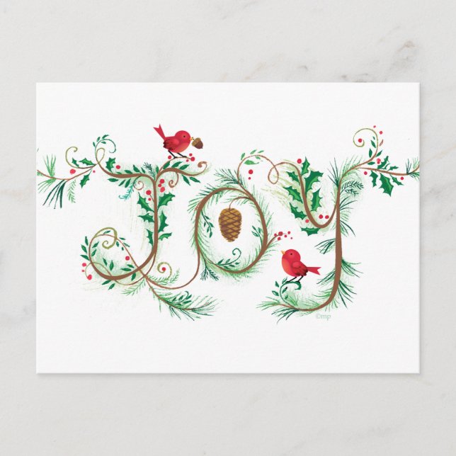 Carte postale rouge d'oiseau de Noël en lettres de (Devant)