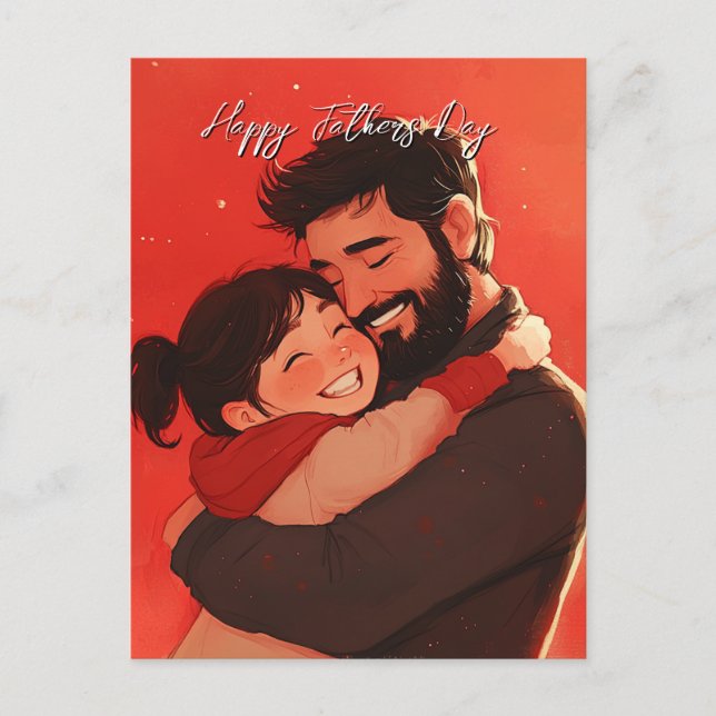 carte postale rouge du lien père et enfant (Devant)