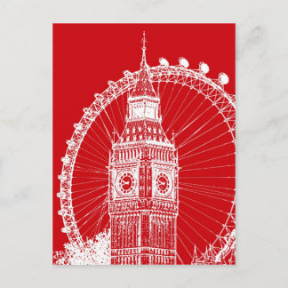 Carte postale rouge et blanche Londres