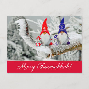 Carte Postale Rouge et bleu Fun Chrismukkah Père Noël Elves Phot